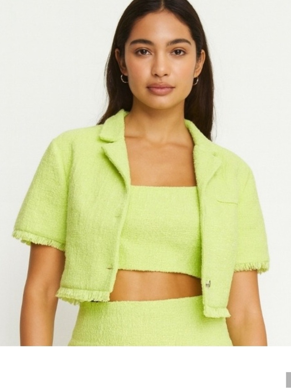 House Of Harlow 1960 Short Lime Tweed Cropped Blazer Women’s Size Small